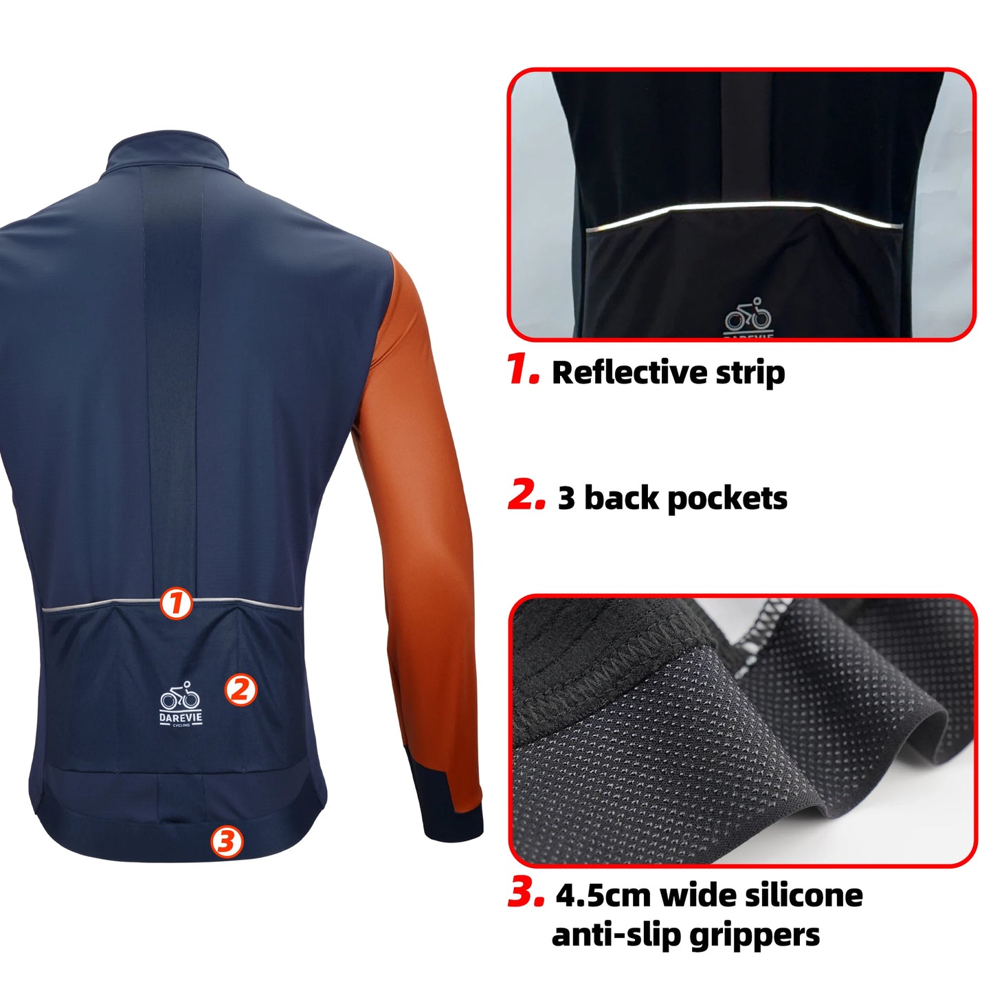 DAREVIE Cycling Men's Jacket WindProof Fleece Pro Cycling Jackets Longsleeve Warm Soft Brushed Pro Breathable Bicycle Clothing