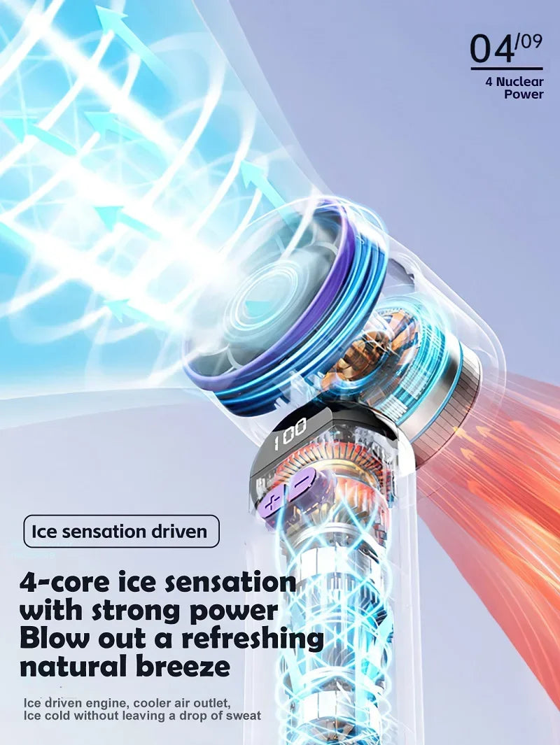 Mini Portable Hand Fan, 100 Wind Speeds, 6000mAh USB Battery Rechargeable, LED Digital Display, Travel,Camping,Outdoor