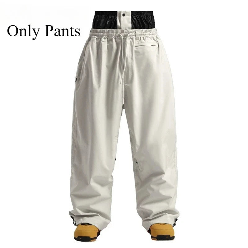 New Baggy Windproof Men Solid Women Skiing Pants Waterproof Loose Hooded Ski Strides Outdoor Sports Adult Breathable Trousers