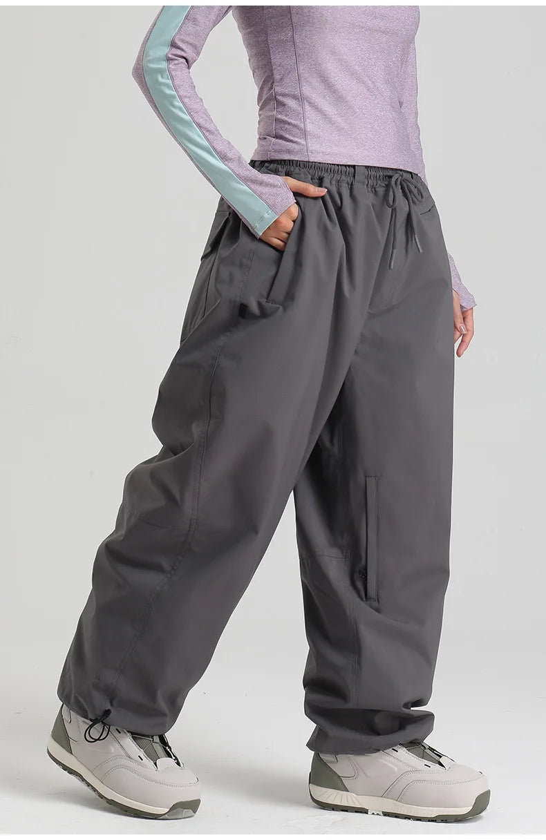 Men Baggy Windproof Solid Women Skiing Pants Waterproof Loose Hooded Ski Strides New Outdoor Sport Adult Breathable Trousers