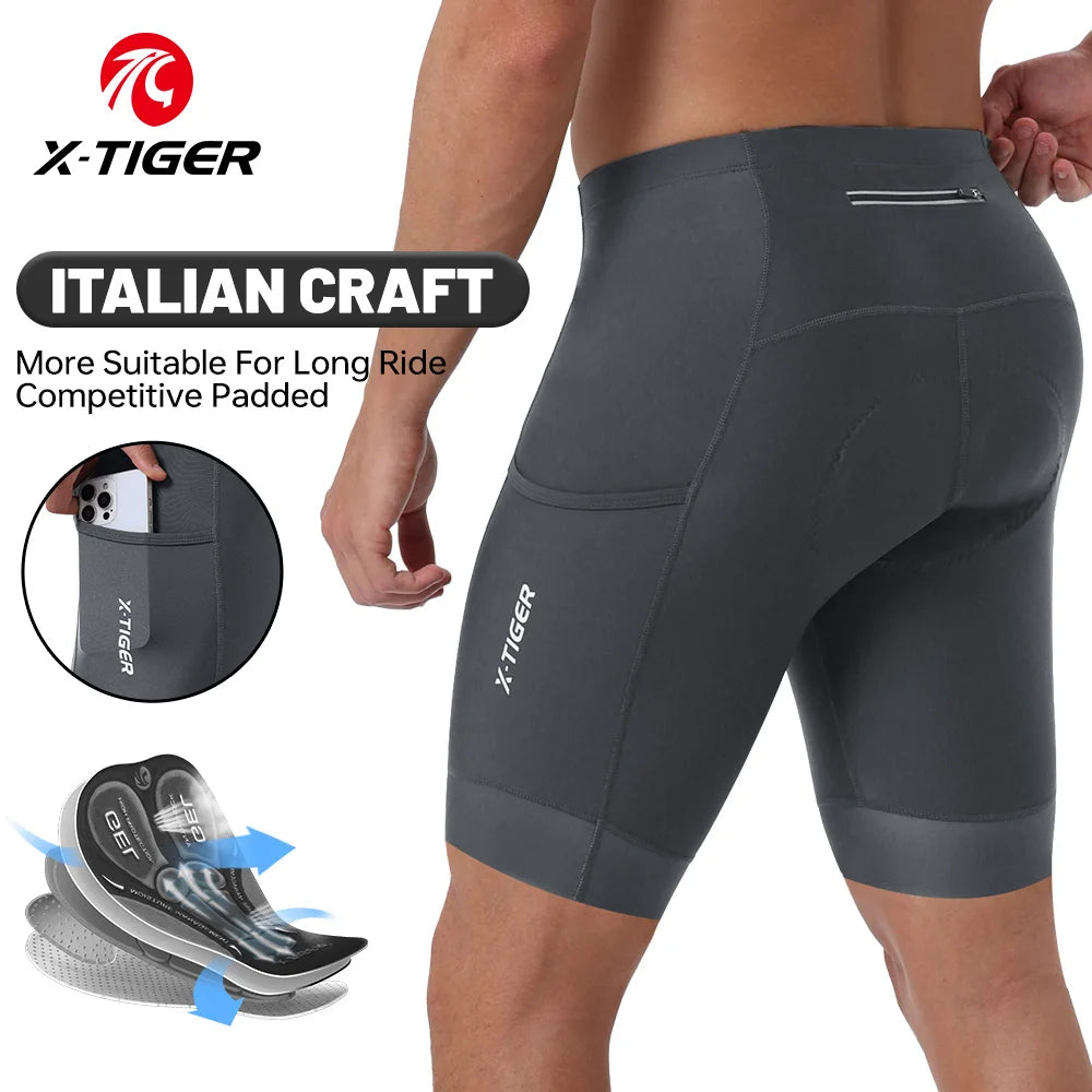 X-TIGER Men Cycling Shorts with Back Pocket 5D Gel Padded Bike Shorts for Men Mountain Road Biking Riding Half Pants Tights