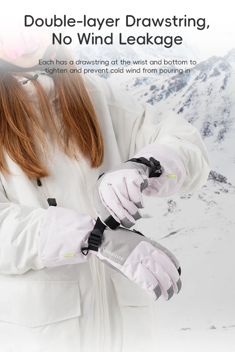 Qunature Ski Gloves Touchscreen Waterproof Keep Warm Ski Gloves Extended Wrist Palm anti-slip PU Snowboard Gloves Windproof