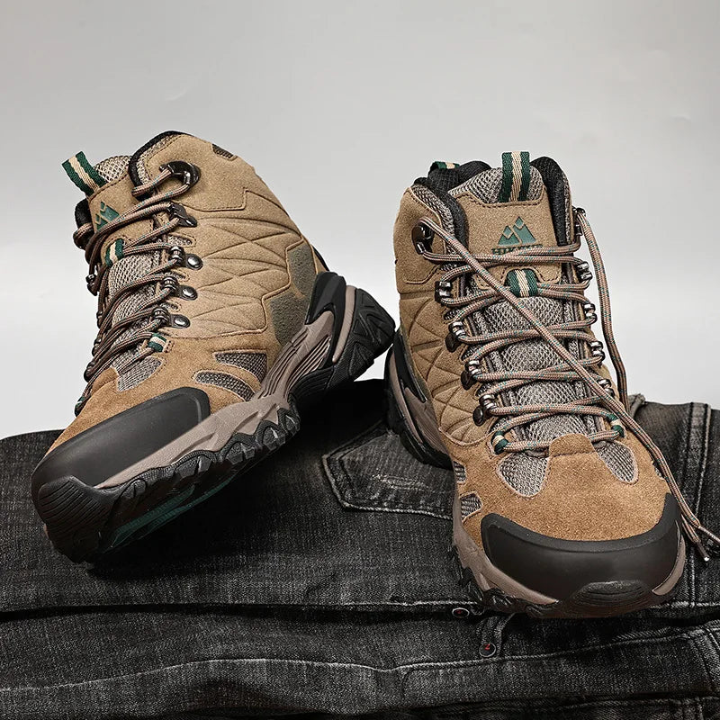 HIKEUP Winter Boot Men Outdoor Hiking Boots Suede High Top Trekking Men Shoes Rainproof Tactical Combat Military Boots
