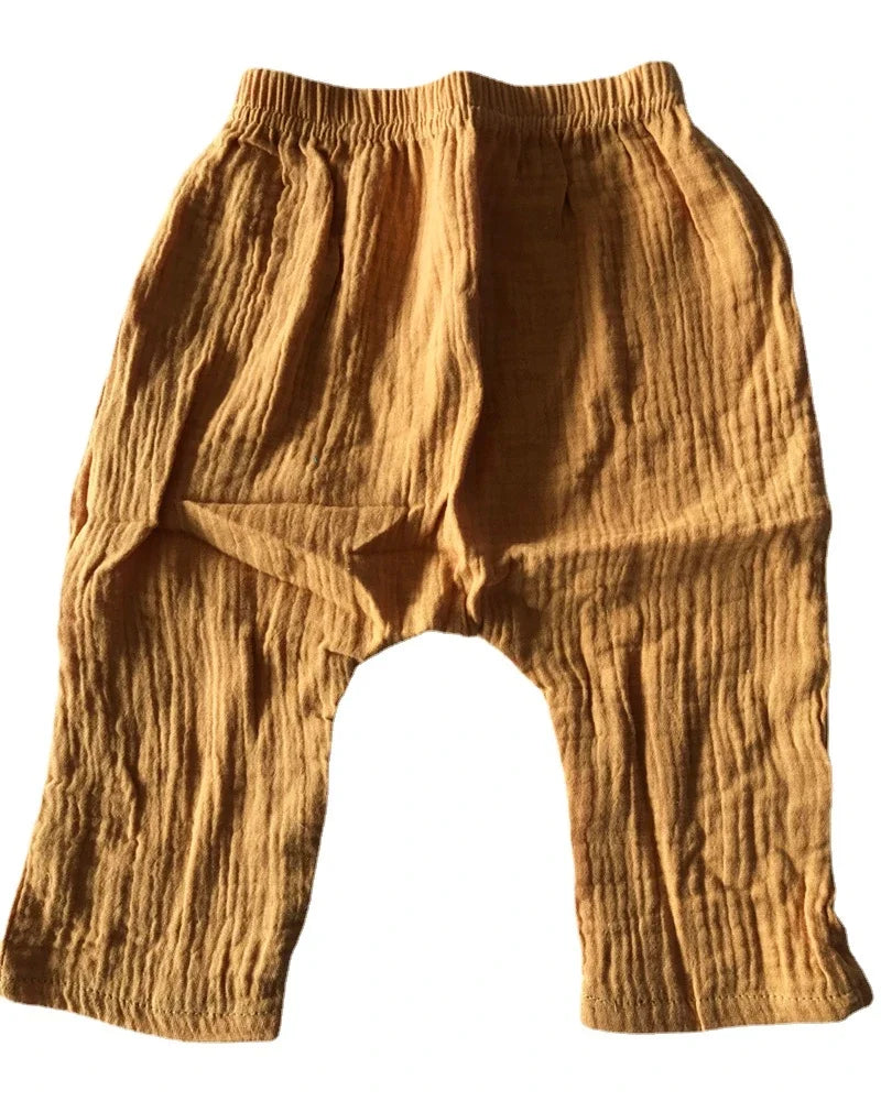 Kids Pants Boy Girl Summer Solid Color Linen Pleated Trousers Children Ankle-length Pants for Baby Casual Harem Pants