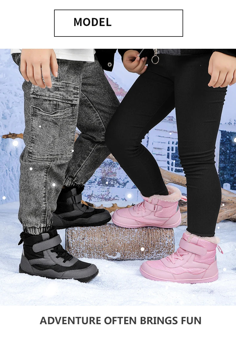 Winter Kids Wide Toe Barefoot Shoes Waterproof Snow Boots Outdoor Girls' Boy Comfortable and Warm Fur Snow Hiking Boot Warm Boot