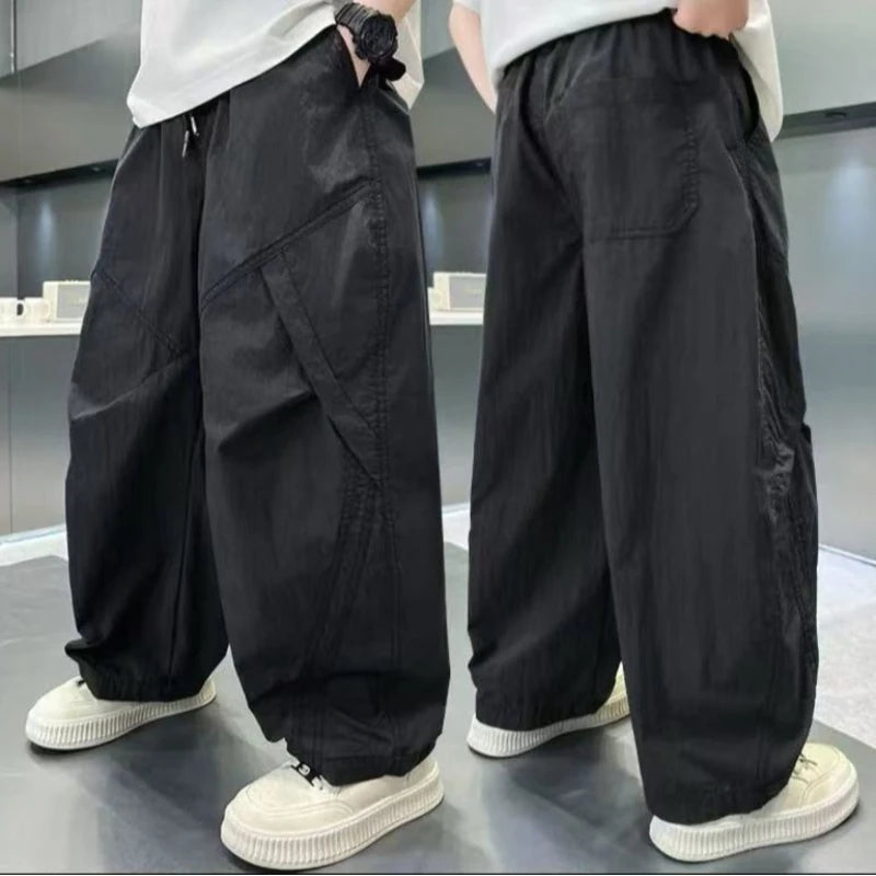 Summer Boys Pants High Street Ice Like Fabric Trousers Grey Thin Sports Pants Casual Children's Clothing New Kids Sweatpants