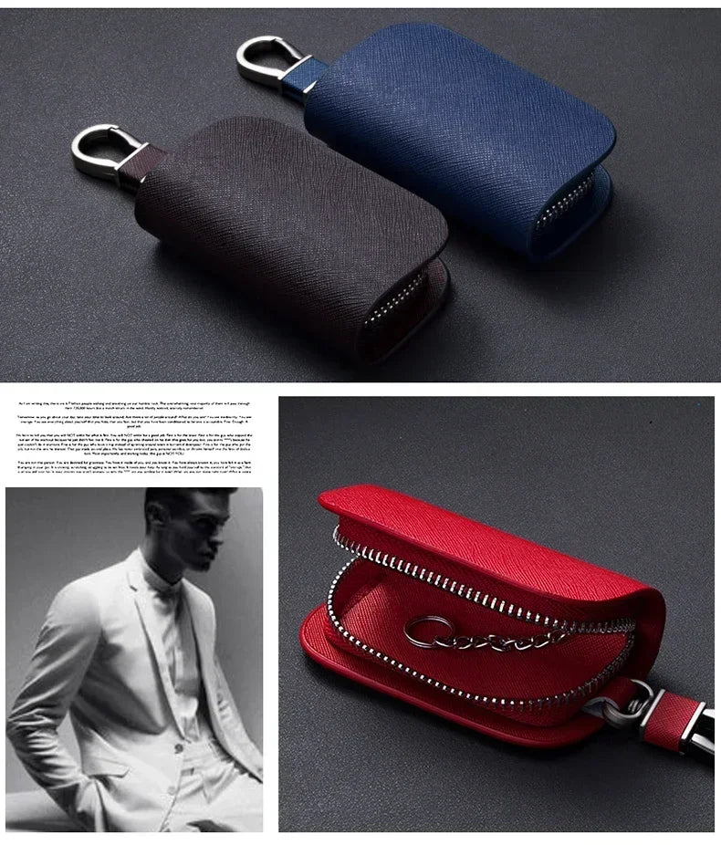 Leather Car Key Case Universal Keychain For BMW Mercedes Audi VW Bentley Ferrari FIAT Alfa Jeep Key Cover Protector Accessories