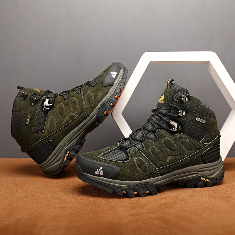 HIKEUP High-Top Men Hiking Boot Winter Outdoor Shoes Lace-Up Non-slip Sports Casual Trekking Boots Man Suede Warm Shoes
