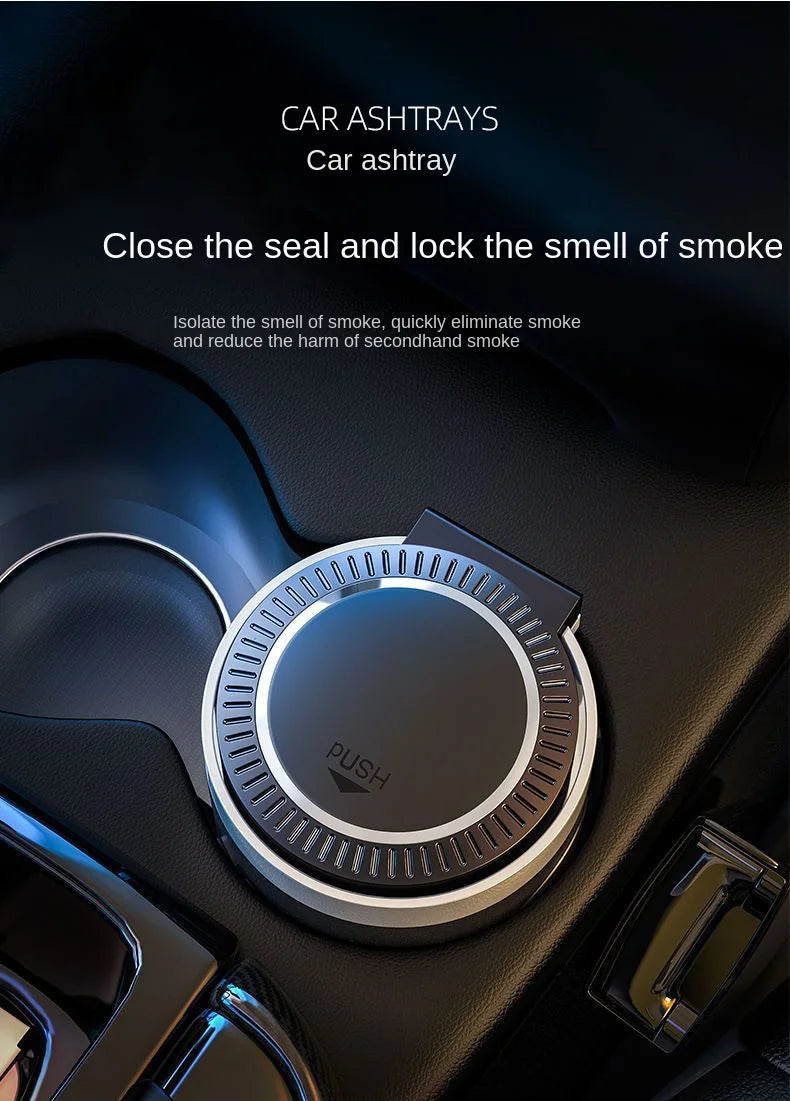 One Click Opening of Car Ashtray with Metal Lining and LED Light Push Type Splash Proof Light, Car Ashtray, Automotive Supplies