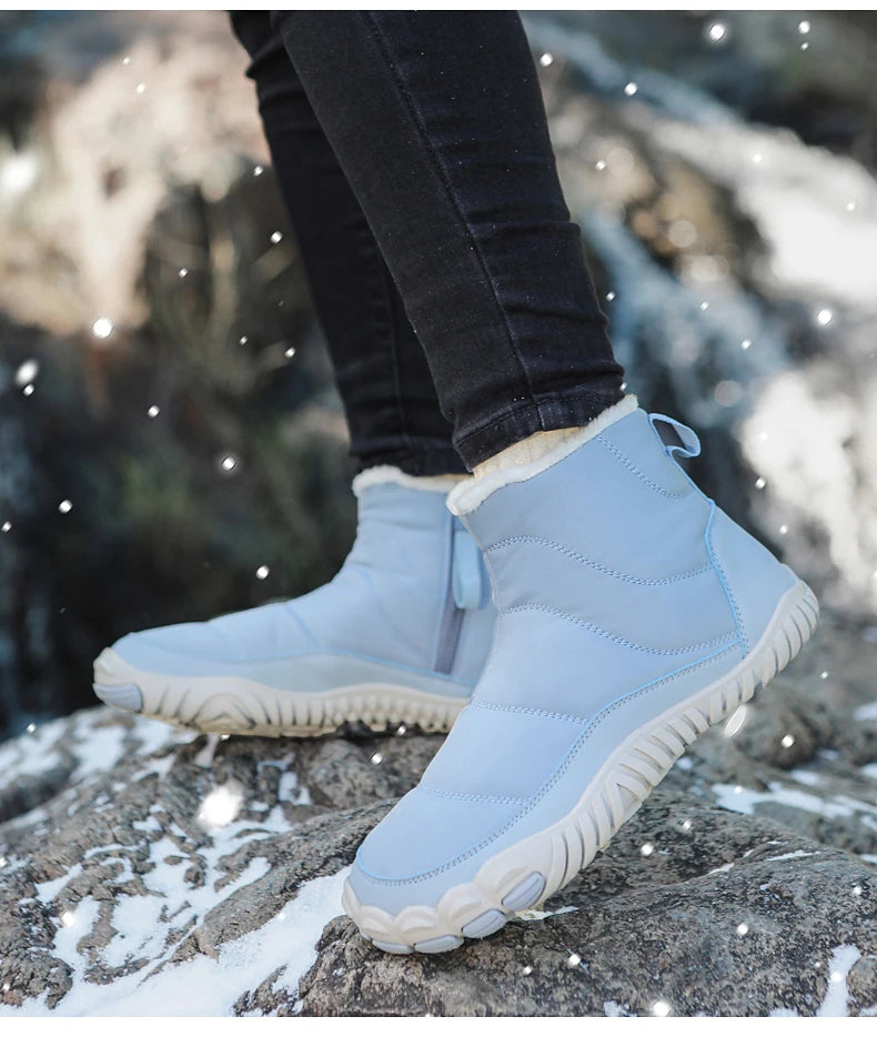 Women/Men Barefoot Snow Boots Warm Fur Shoes Non Slip Minimalist Ankle Boots Thermal Plush Shoes Comfortable for Hiking Walking