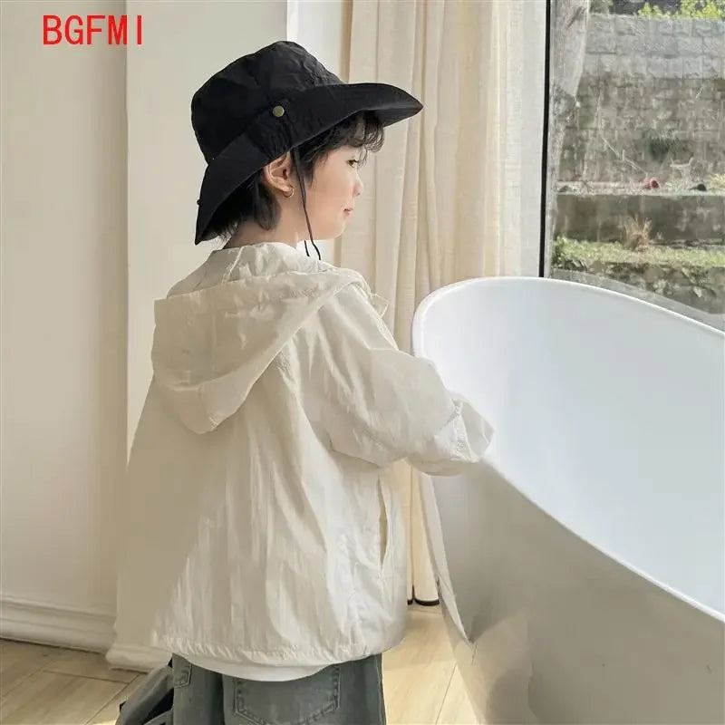 teens Boy Sun Protection Clothing Children's Summer Skin Clothing Lightweight Jacket 2025 Hooded Zipper Air-conditioned Clothes