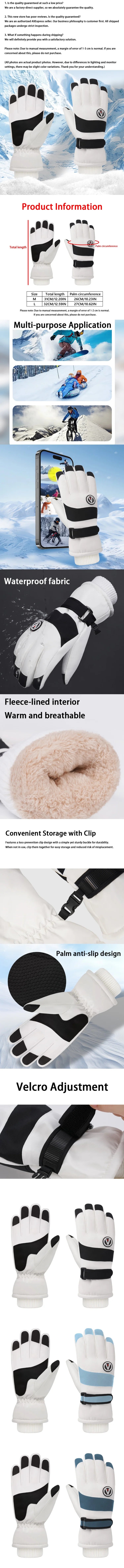 Minimalist Winter Warmth Thickened Fingerless Gloves Unisex Waterproof Fabric Fleece-Lined Ski Gloves Outdoor Sports Gloves