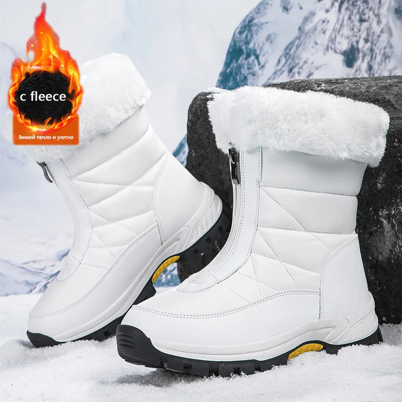 2025 Winter Hiking Shoes Women Boots Handmade High-top Plush Snow Shoes Outdoor Non-slip Hiking Plush Keep Warm Boots