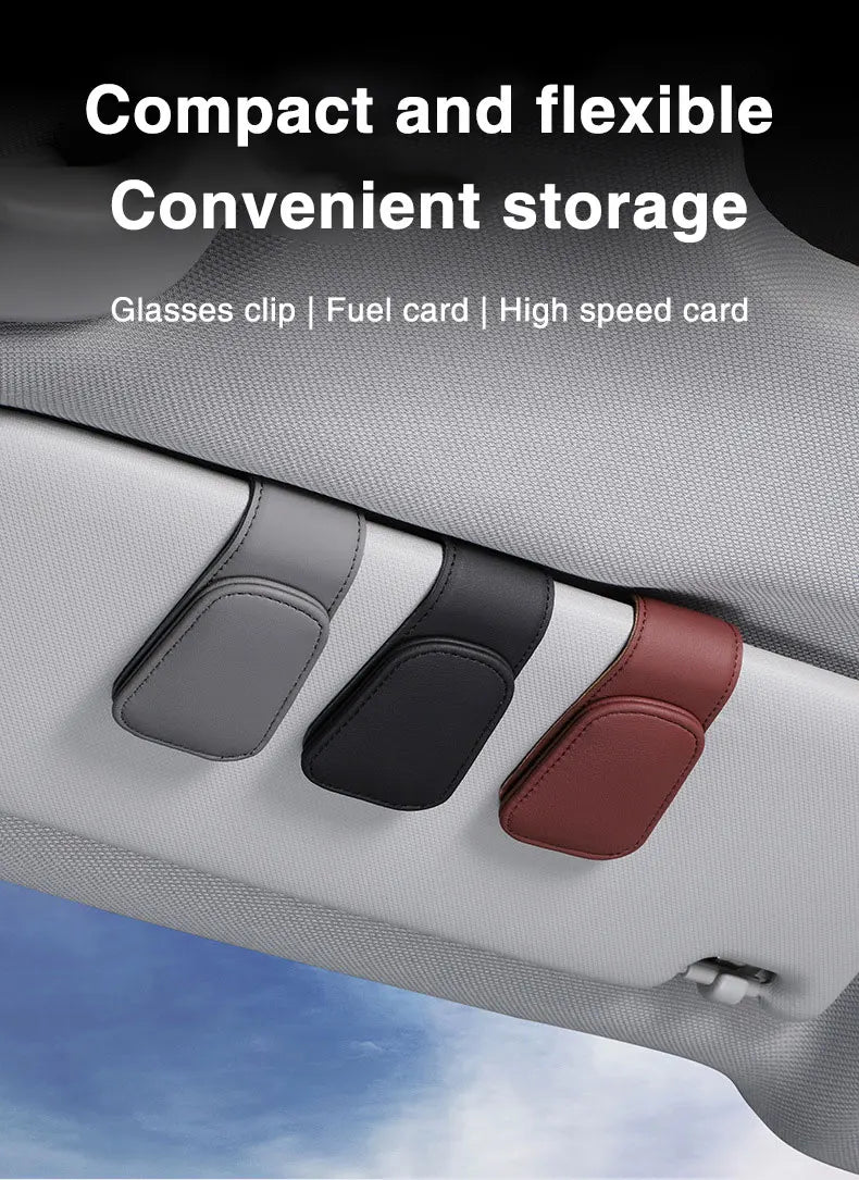 Universal Car Auto Sun Visor Eyeglass Hanger Clip Leather Glasses Holder Magnetic Multi-Function Automobile Accessories Storage