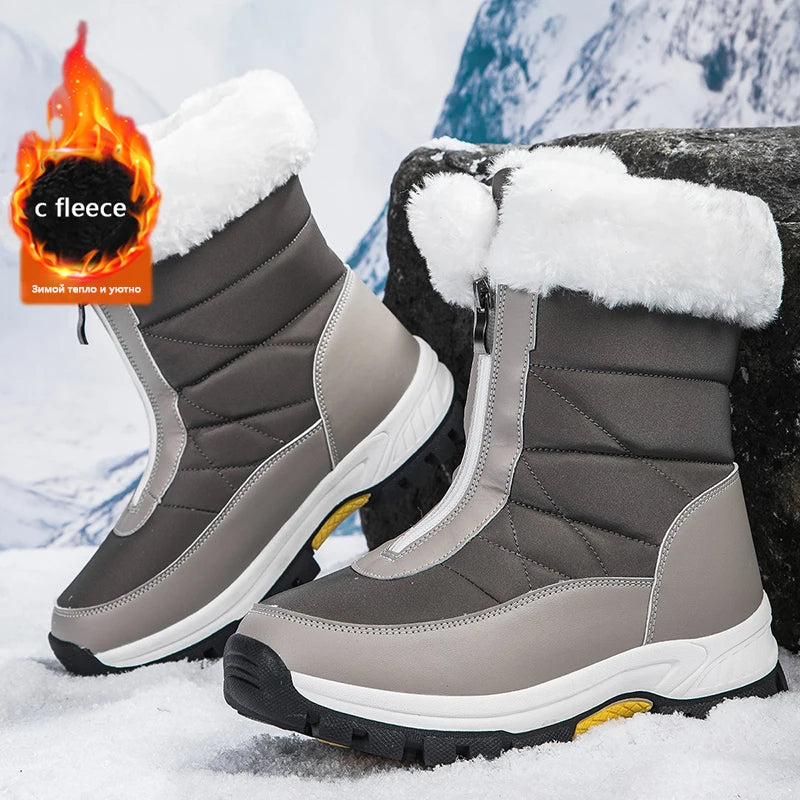 2025 Winter Hiking Shoes Women Boots Handmade High-top Plush Snow Shoes Outdoor Non-slip Hiking Plush Keep Warm Boots