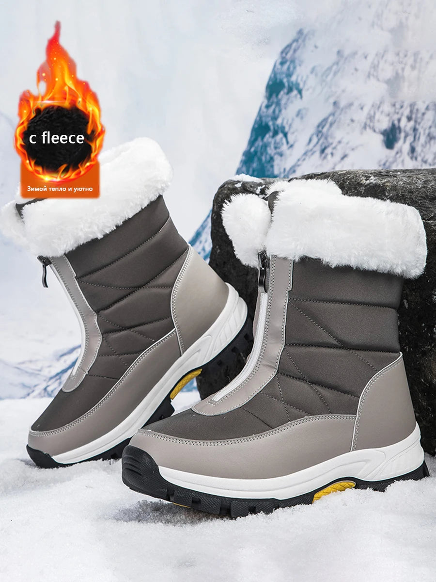 2025 Winter Hiking Shoes Women Boots Handmade High-top Plush Snow Shoes Outdoor Non-slip Hiking Plush Keep Warm Boots