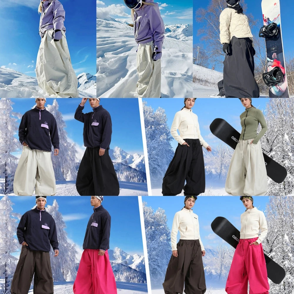 GSOU SNOW Plus Size Winter Ski Trousers Super Baggy Men Snowboard Clothes Women Snow Pants Outdoor Sports Winterproof Breathable