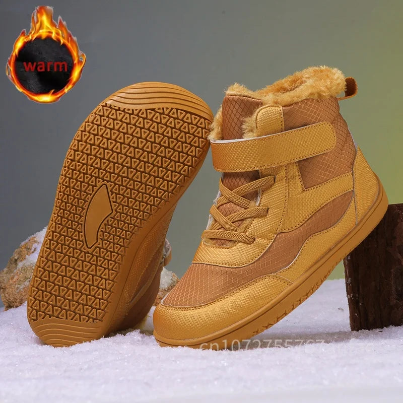 Winter Kids Wide Toe Barefoot Shoes Waterproof Snow Boots Outdoor Girls' Boy Comfortable and Warm Fur Snow Hiking Boot Warm Boot