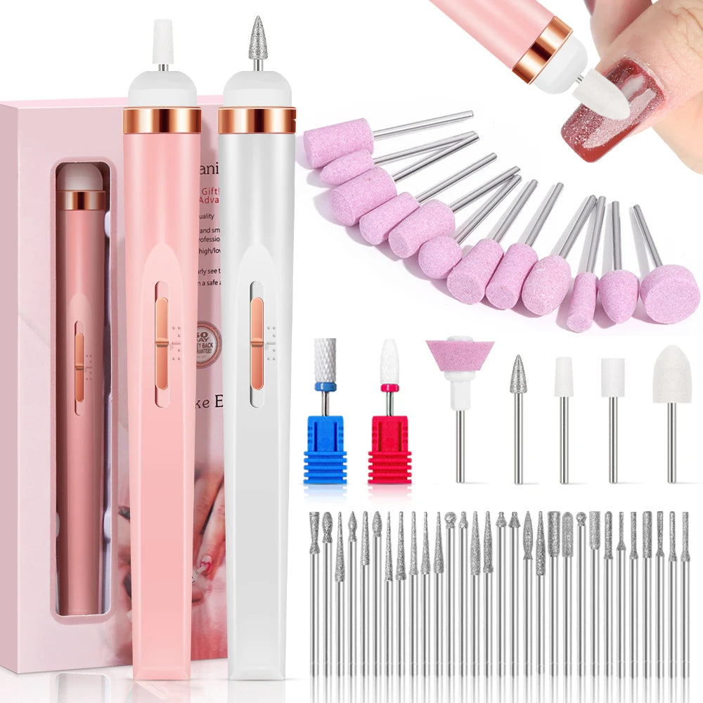 YIKOOLIN Portable Nail File Care Electric Nail Drill with 4 Speeds Cuticle Trimmer Battery Operated Manicure and Pedicure Tools