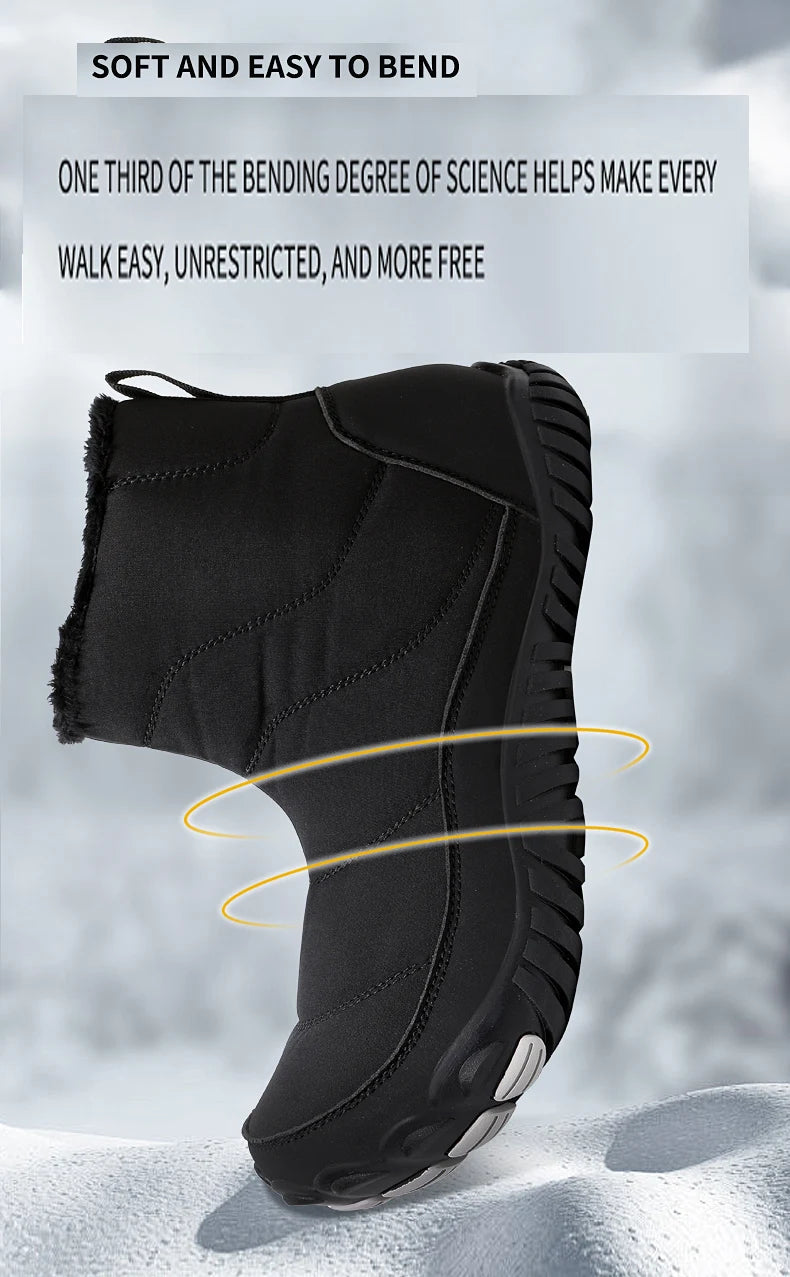 Women/Men Barefoot Snow Boots Warm Fur Shoes Non Slip Minimalist Ankle Boots Thermal Plush Shoes Comfortable for Hiking Walking