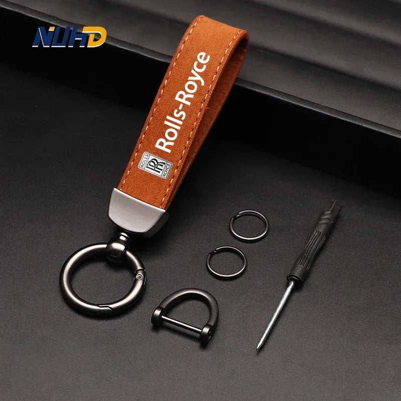 Suede Car Keychain For Rolls-Royce Lamborghini Bentley Ferrari Maybach McLaren Key Rings Metal Anti-loss Protector Accessories