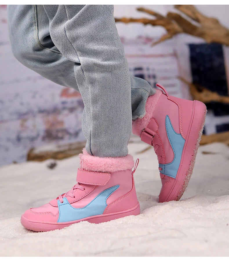 Winter Kids Wide Toe Barefoot Snow Boots Outdoor Waterproof Anti-slip Hiking Shoes Thickened Warm Plush Boots Comfortable
