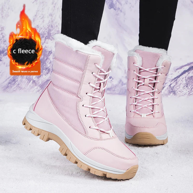 2025 Winter Hiking Shoes Women Boots Handmade High-top Plush Snow Shoes Outdoor Non-slip Hiking Plush Keep Warm Boots