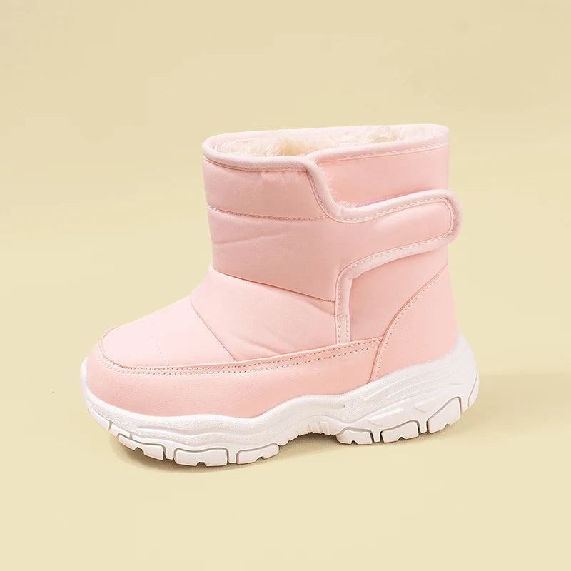 Winter New Waterproof Fabric Big Kids Fleece Snow Boots Children Warm Chunky Sole Casual Plush Boots EKF75