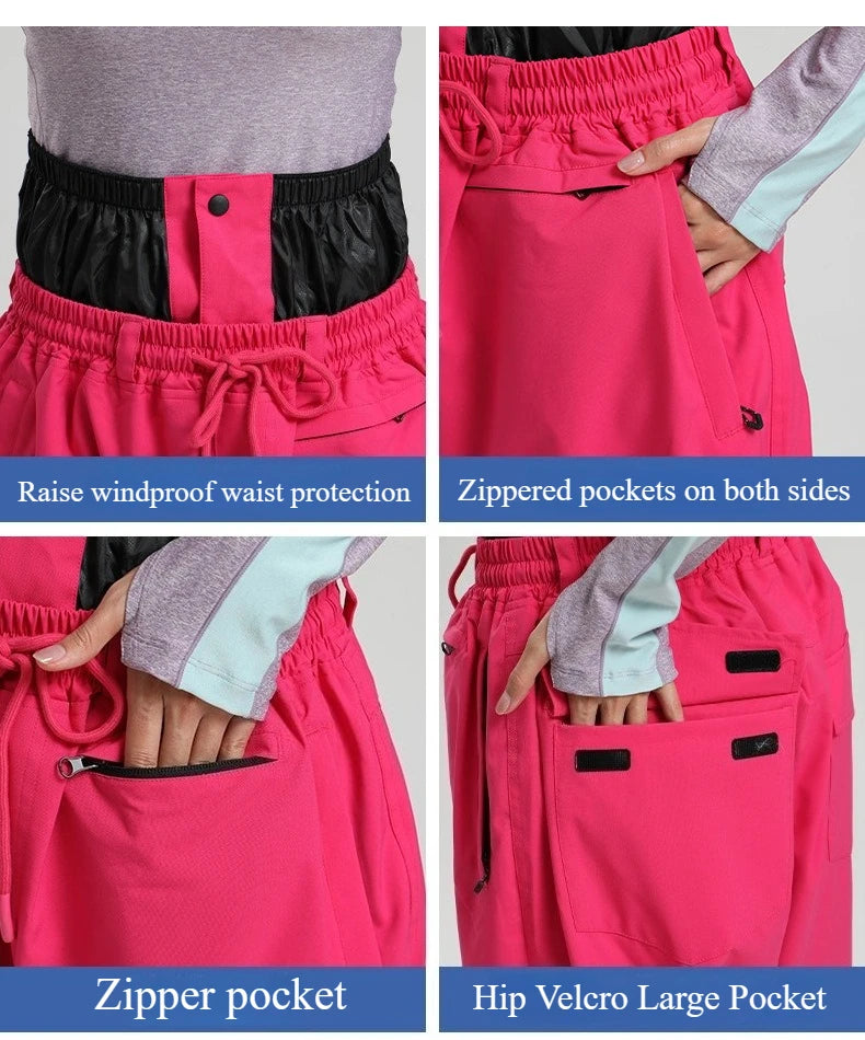 Men Baggy Windproof Solid Women Skiing Pants Waterproof Loose Hooded Ski Strides New Outdoor Sport Adult Breathable Trousers