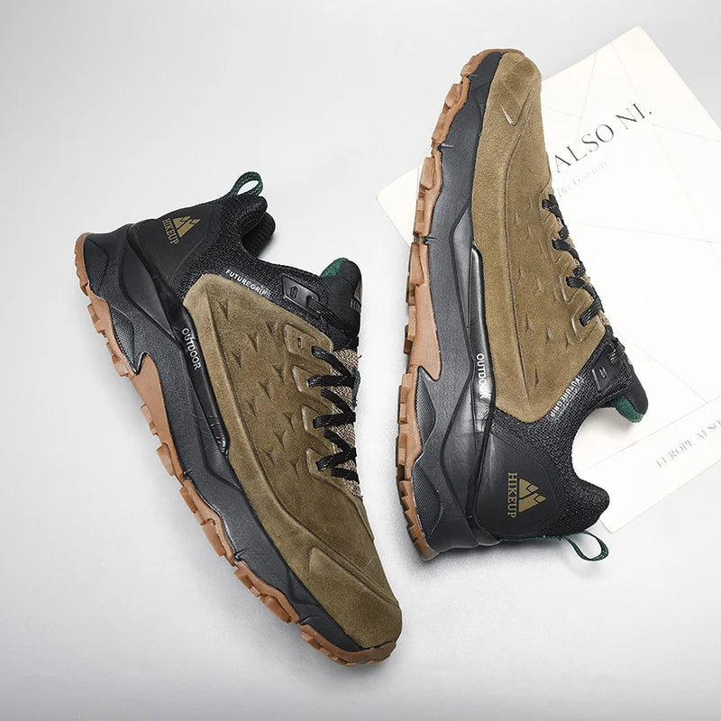 HIKEUP Latest Men's Hiking Shoes Wear-resistant Non-slip Outdoor Sneaker Rock Climbing Trekking Hunting Men Sports Suede Leather