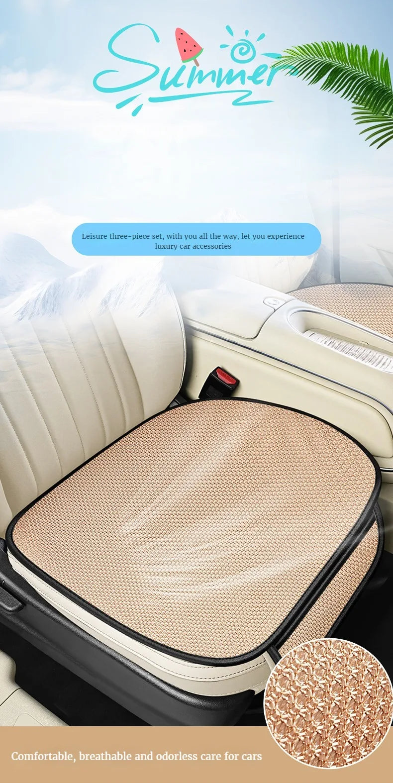Summer Cool Car Seat Cover Cool Breathable Fabric Car Front Seat Cushion/Rear Seat Cushion/Three -piece