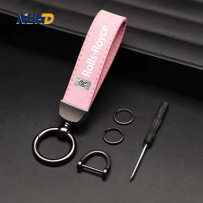 Suede Car Keychain For Rolls-Royce Lamborghini Bentley Ferrari Maybach McLaren Key Rings Metal Anti-loss Protector Accessories