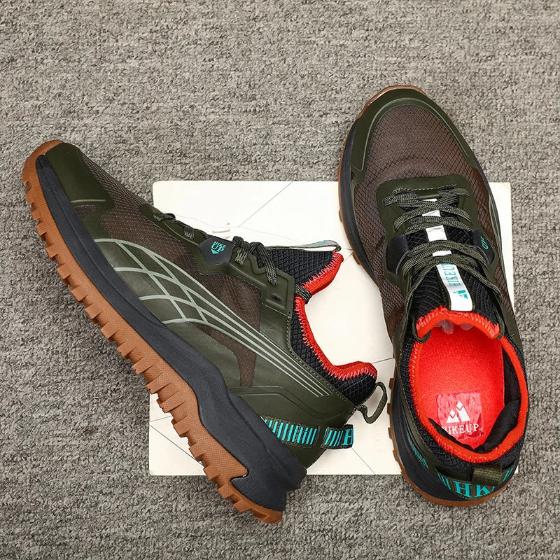HIKEUP New Men Hiking Shoes Outdoor Sport Wear-Resistant Climbing Shoes Rubber Sole Trekking Sneaker Women Sports