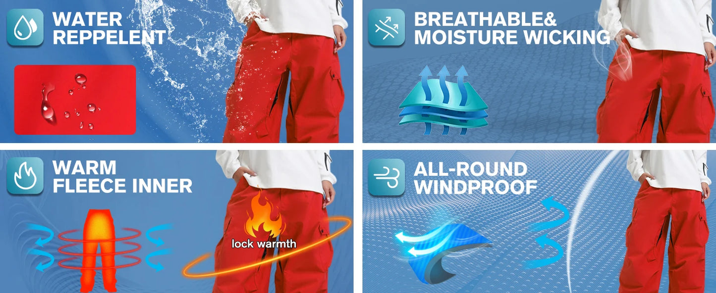 GSOU SNOW Super Baggy Snowboard Pants Men Waterproof Windproof Sports Clothes Insulated Loose Fit Ski Trousers for Cold Weather