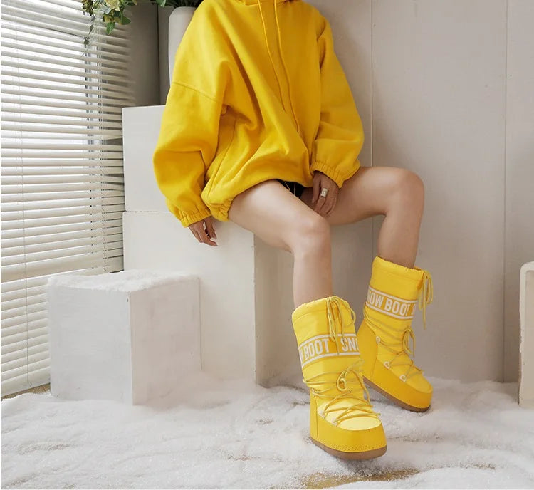 Winter Boots Women Snow Boots Mid-calf Cold-proof Antiskid Thicken Plush Waterproof Thick Platform Space Ski Boots Size 35-43
