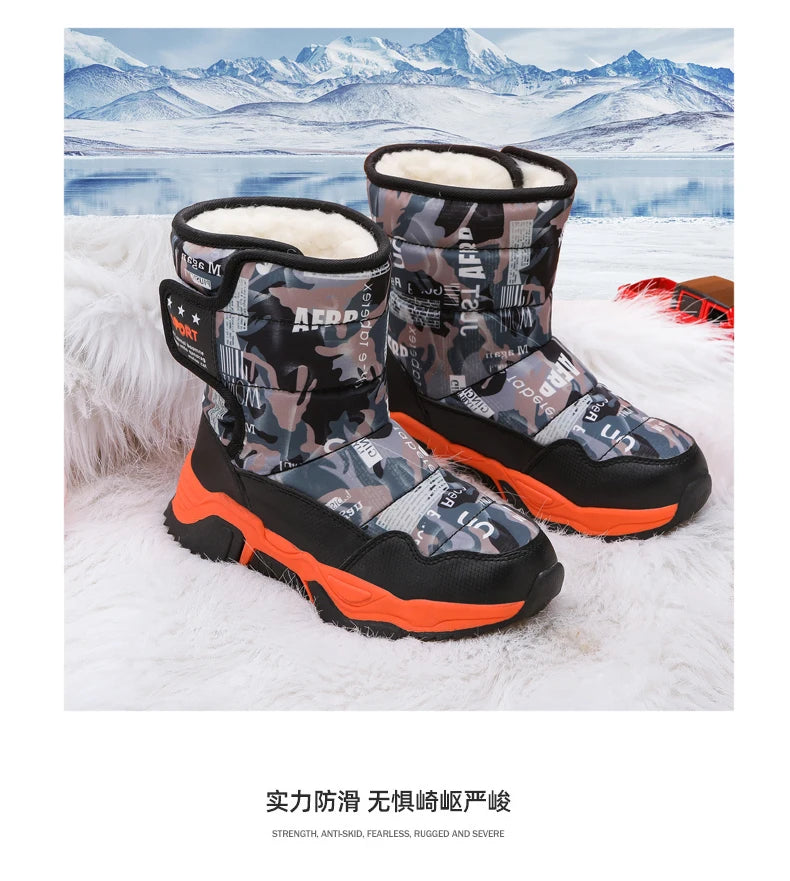 New Cute Winter Girl's Nonslip Snow Boots Kids Mountaineering Skiing Warm Felt Boots School Outdoor Activities Eur Size 31-39