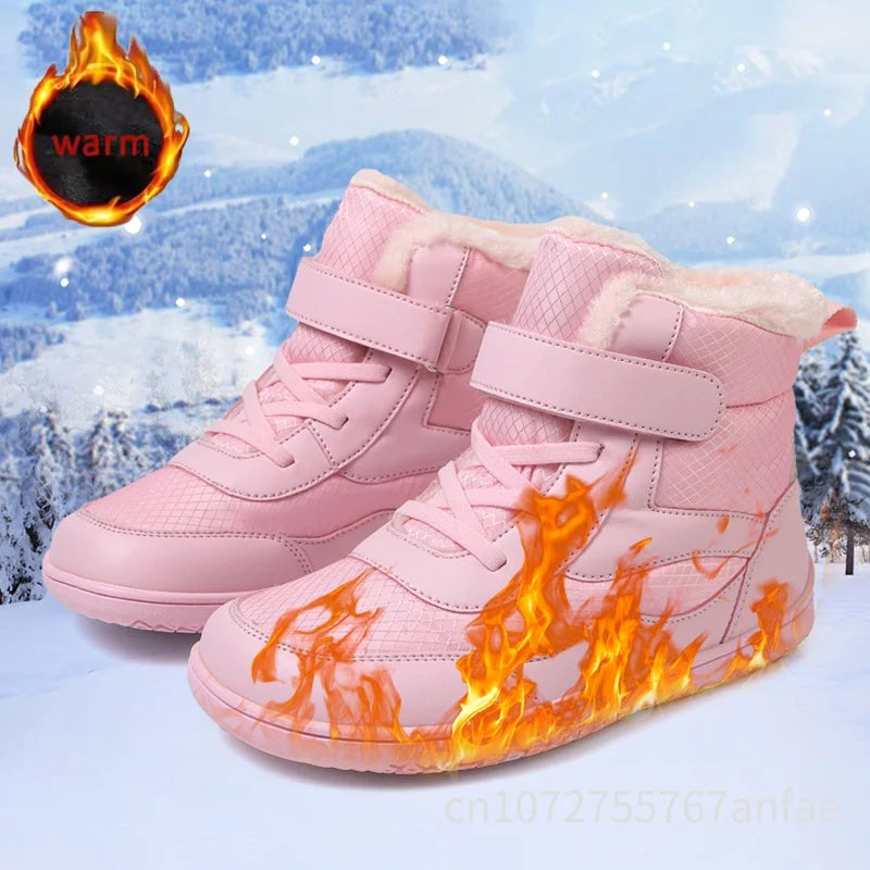 Winter Kids Wide Toe Barefoot Shoes Waterproof Snow Boots Outdoor Girls' Boy Comfortable and Warm Fur Snow Hiking Boot Warm Boot