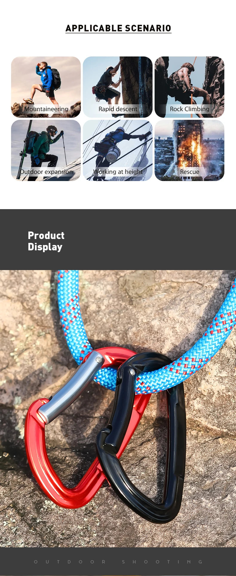 CLIWIZ SGM7118 Curved D- Straight UIAA CE Certified Climbing Carabiner 23kN 7075 Aluminum Carabiner Climbing Safety Snap Hook