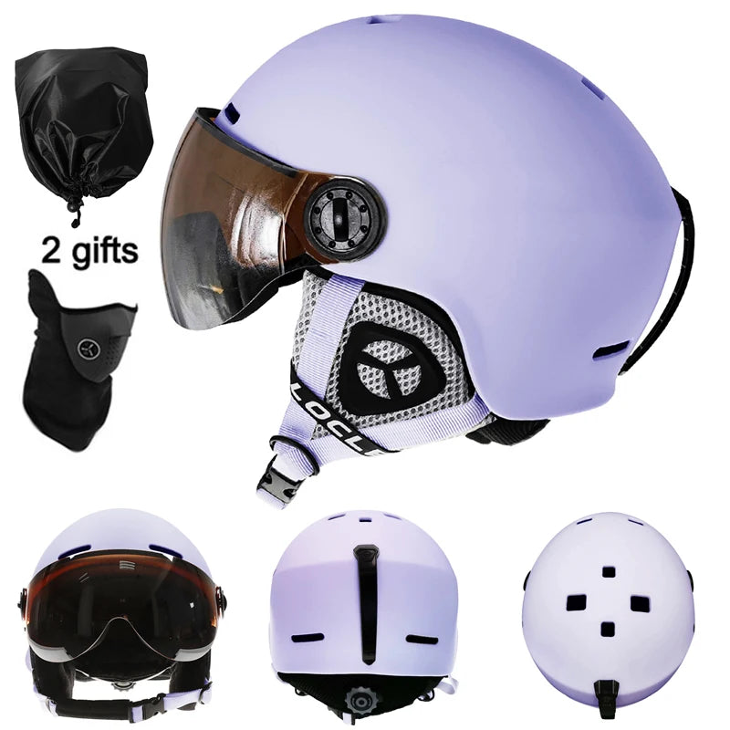 LOCLE Upgrade Skiing Helmet Men Women Children Ultralight Snowboard Skateboard Motorcycle Snowmobile Ski Helmet Visor Goggles