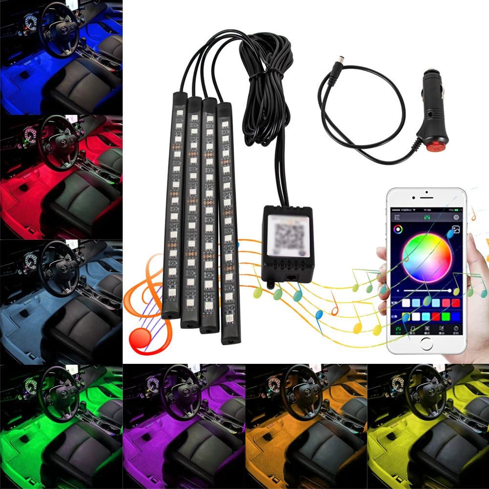 RGB Automotive Atmosphere Decorative Lamp Led Interior Light Strip Car Foot Ambient Lights with USB Cigarette with Remote Voice