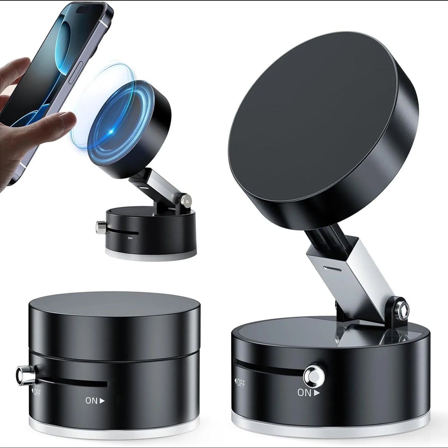 2025 New Model 360-Degree Rotating Aluminum Alloy Magnetic Vacuum Suction Cup Car Phone Holder, Portable New Design