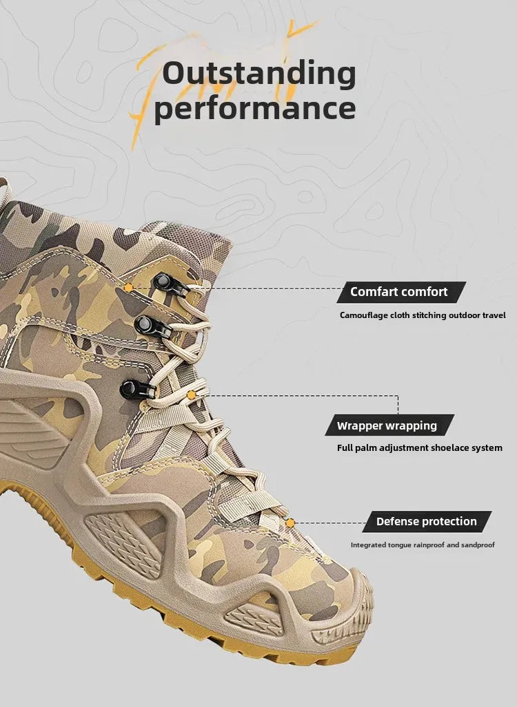 Oxford Waterproof Tactical Boots Men's Outdoor Non-slip Climbing Hiking Sports Shoes 45Plus Size Camouflage Work Shoes 46