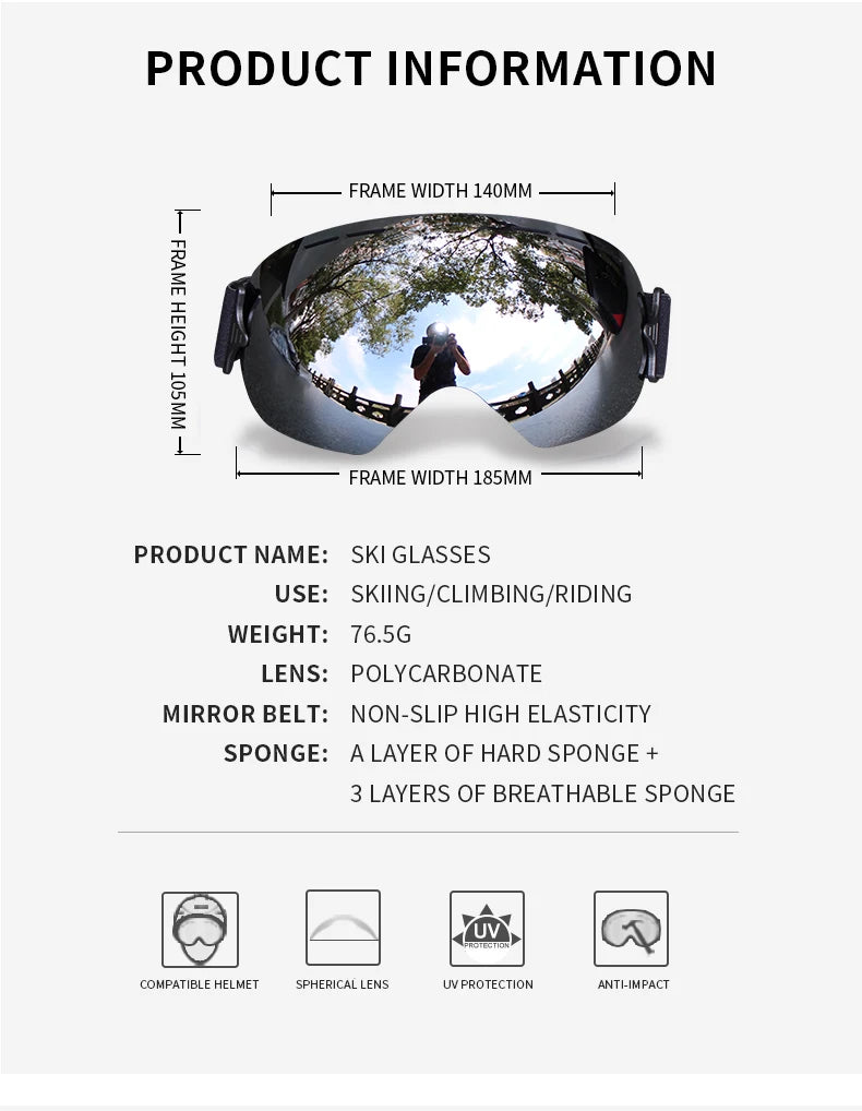 LIGHTWEIGHT Professional Ski Goggles Men UV400 Adult anti-fog Snowboard Skiing Glasses Women Ultra-light Winter Snow Eyewear