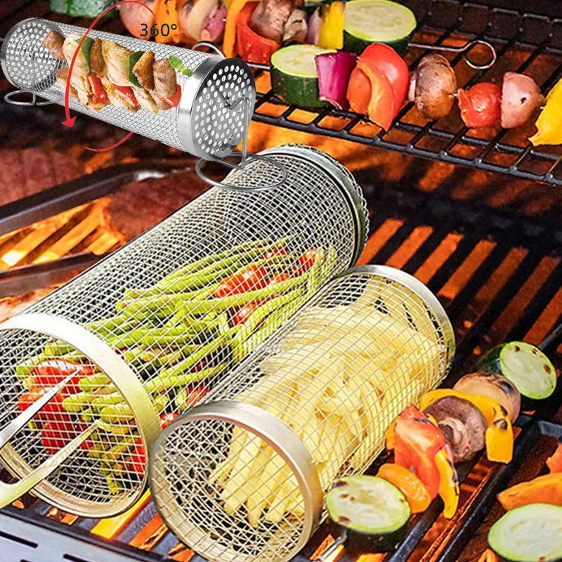 Stainless Steel Portable Barbecue Grill Net, Barbecue Basket for Outdoor Grilling, Outdoor Camping Barbecue Grill