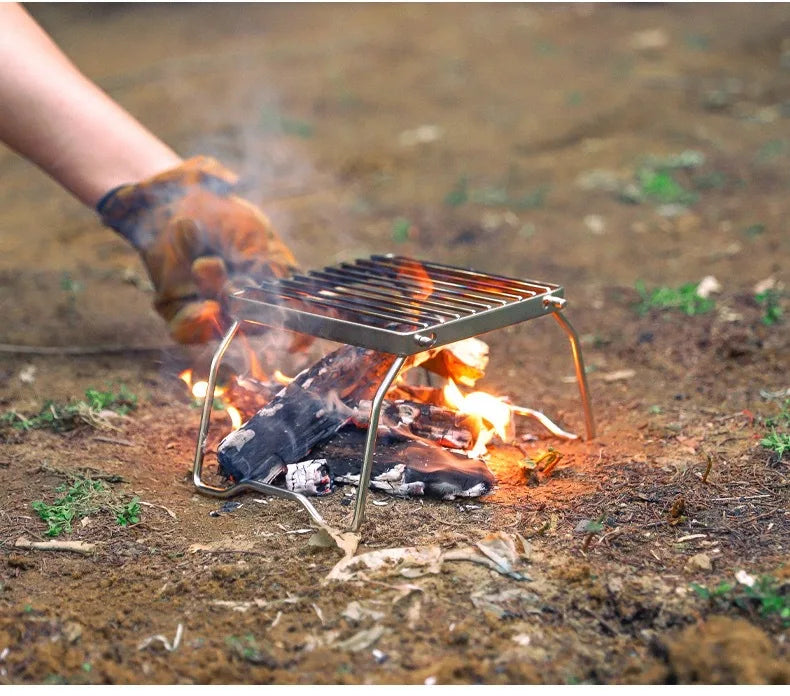 Outdoor Stainless Steel Stove Holder Camping Portable Folding Mini Barbecue Rack Pot Holder Baking Tray Holder