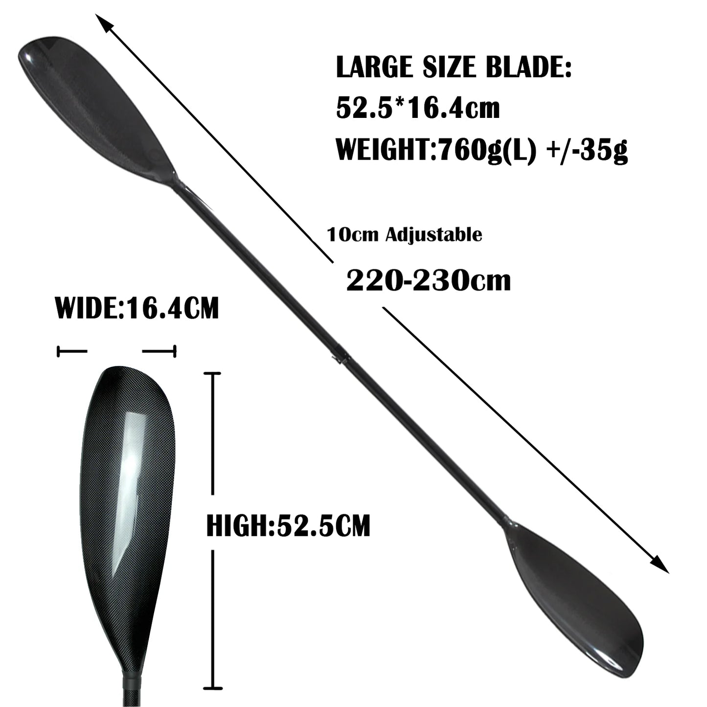 2pcs Carbon Fiber Wing Paddle 10cm Adjustable Kayak Paddle with Large Blades Free Easy Carry Protection Bag Inflatable Paddle