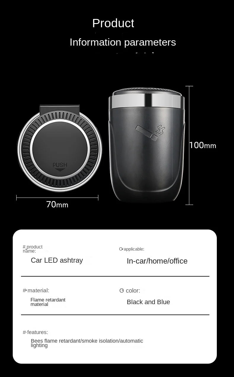 One Click Opening of Car Ashtray with Metal Lining and LED Light Push Type Splash Proof Light, Car Ashtray, Automotive Supplies