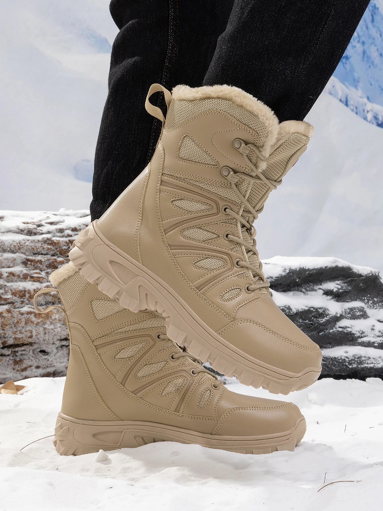 Men Winter Outdoor Velvet Warm Snow Boots Walking Shoes Waterproof Ski Shoes High-Top Large Size Cotton Boots Thick Cotton Shoes