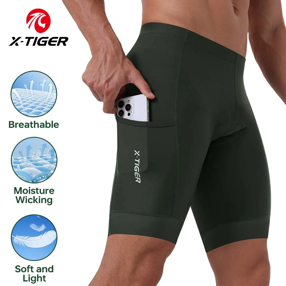 X-TIGER Men Cycling Shorts with Back Pocket 5D Gel Padded Bike Shorts for Men Mountain Road Biking Riding Half Pants Tights
