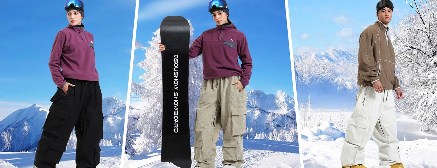 GSOU SNOW Winter Multi Pockets Ski Pants Men Loose Snow Pants Warm Windproof Skiing Trousers Outdoor Sports Breathable Britches